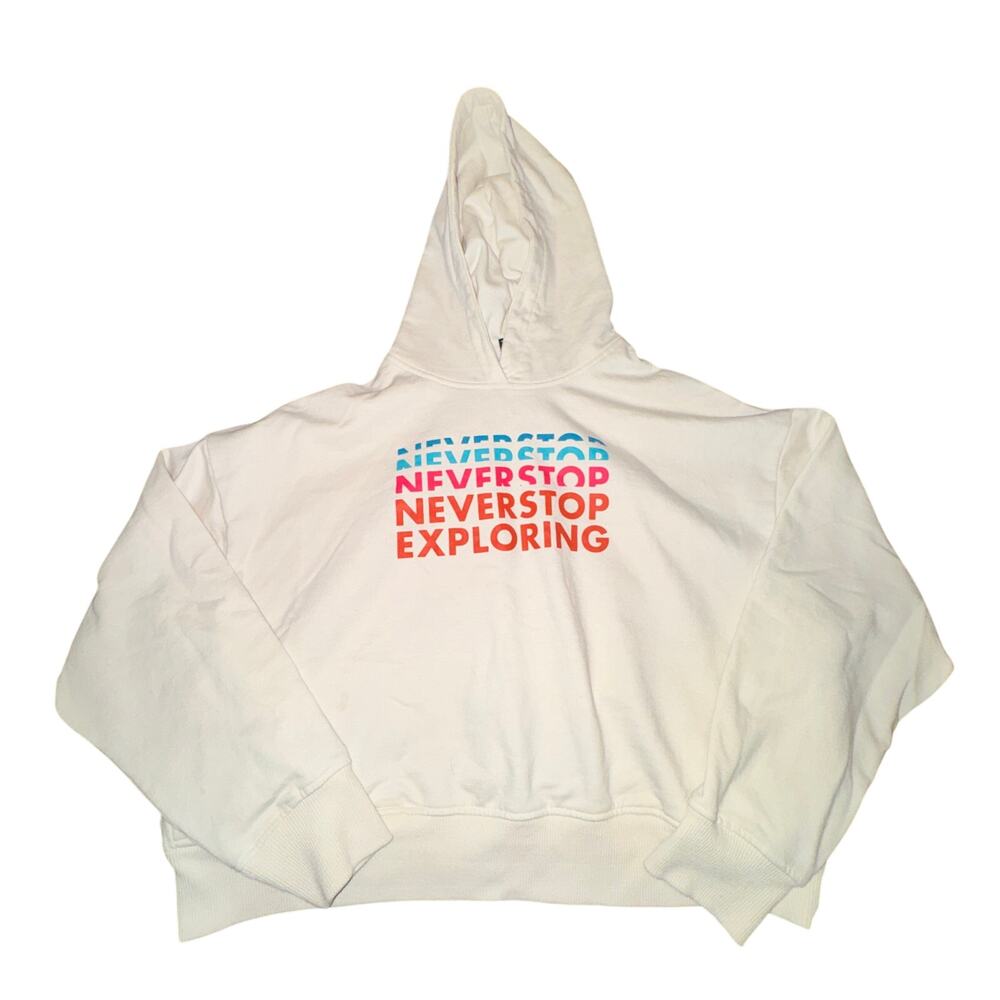 The North Face Logo Play Hoodie Womens Sz XL Gardenia White Never Stop Exploring